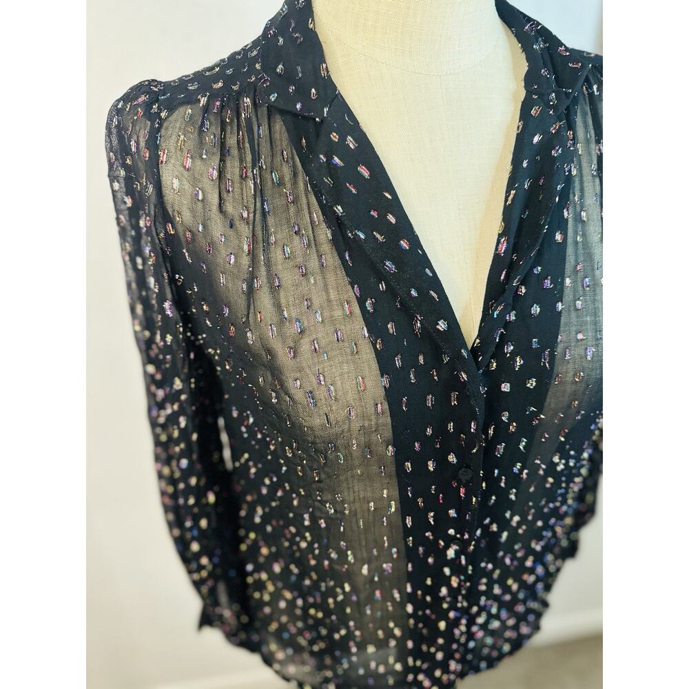 Topshop Sheer Black With Multicolor Metallic Accents Button Up Y2K Whimsygoth 10